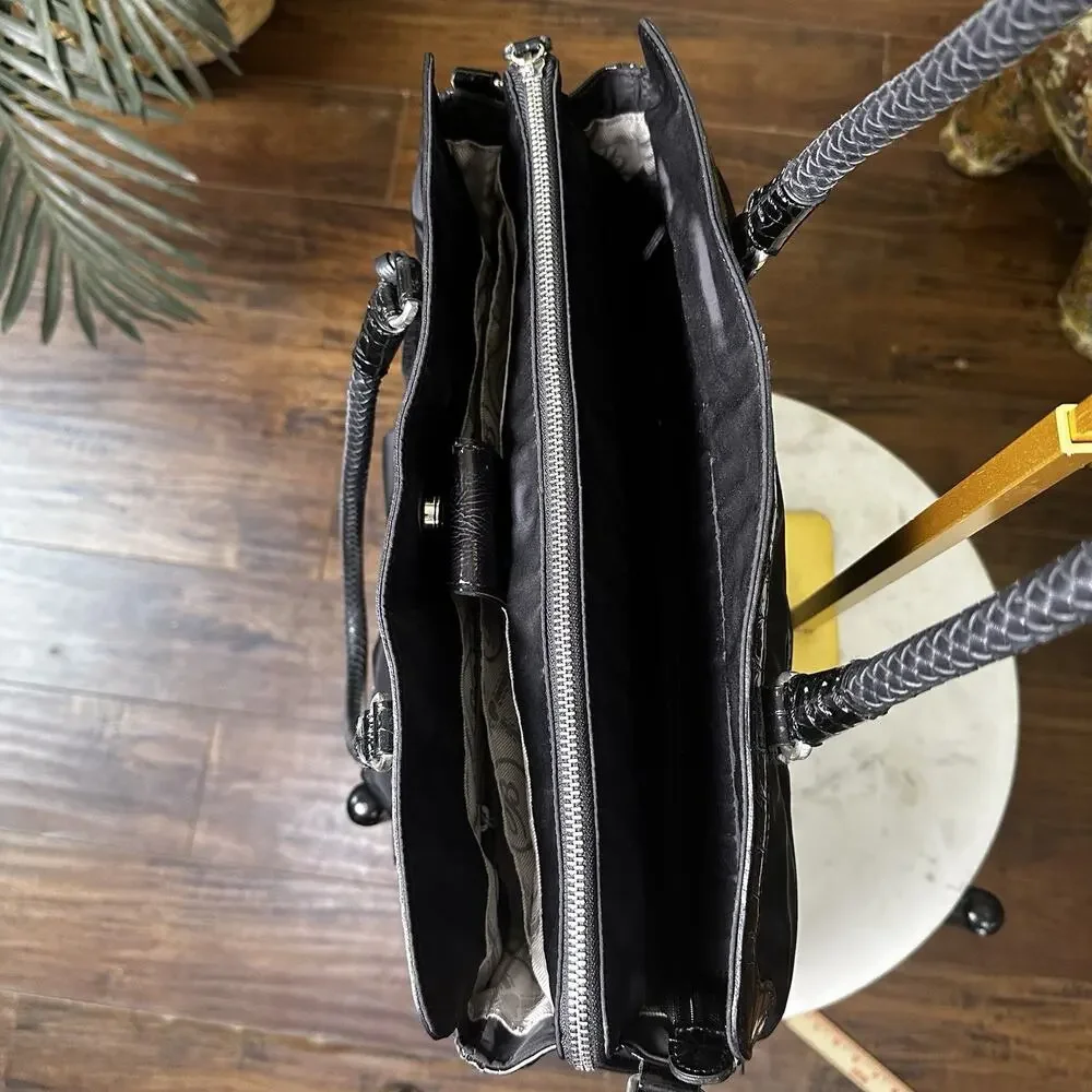 Brighton Smart Tech Maxwell Bag Laptop Organizer Croc Embosssed Leather Nylon